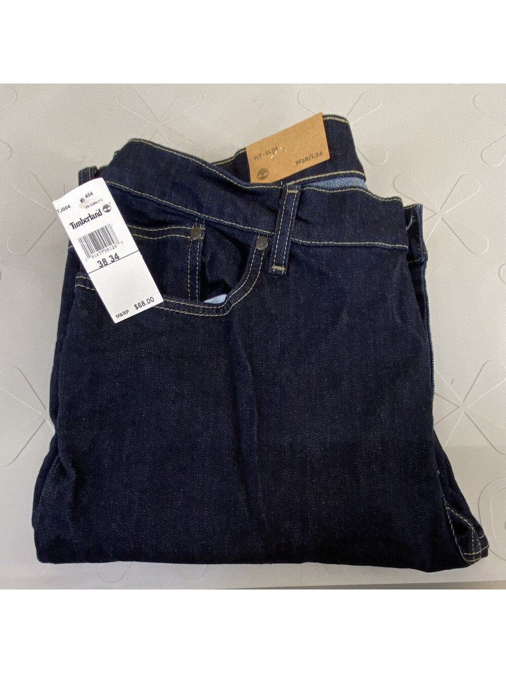 Timberland Men’s Slim Fit Straight Leg Dark Wash Blue Denim Jeans Cotton